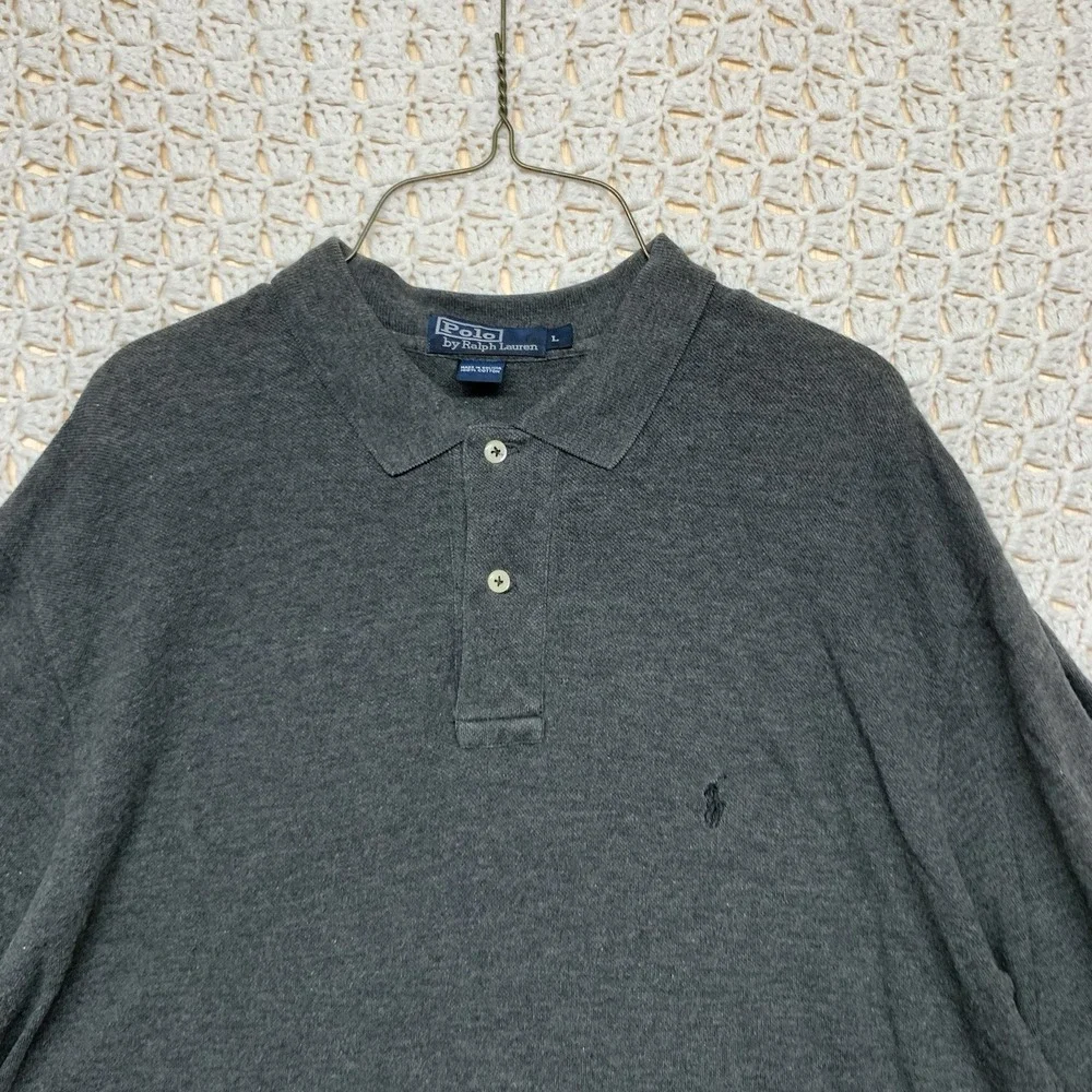 Polo Ralph Lauren Polo Shirt Mens Sz L Gray Short Sleeve Black Pony 100%Cotton‎